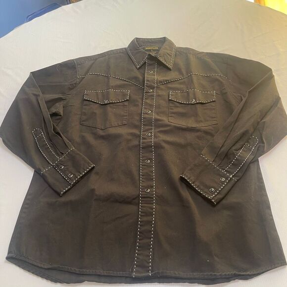 Rustler x Wrangler VTG Brown Pearl Snap Long Sleeve Button Up Shirt Size Large - Picture 1 of 9